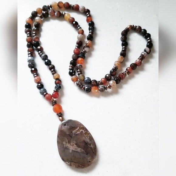 Artisanal Agate Necklace & Earring Set OOAK - Picture 7 of 7
